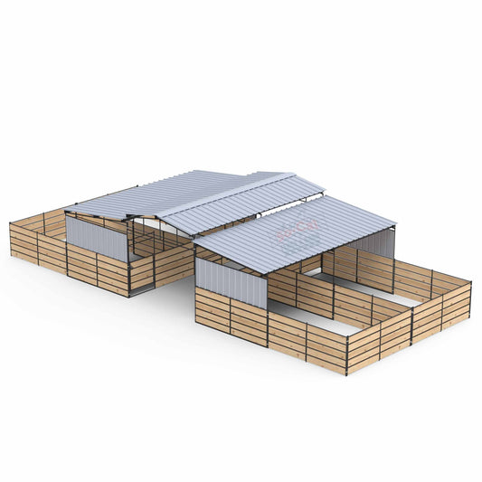 Mare Motel with 12x24 Stalls |  PBR SIDING + WOOD PANEL CLAMPS | 5-RAIL